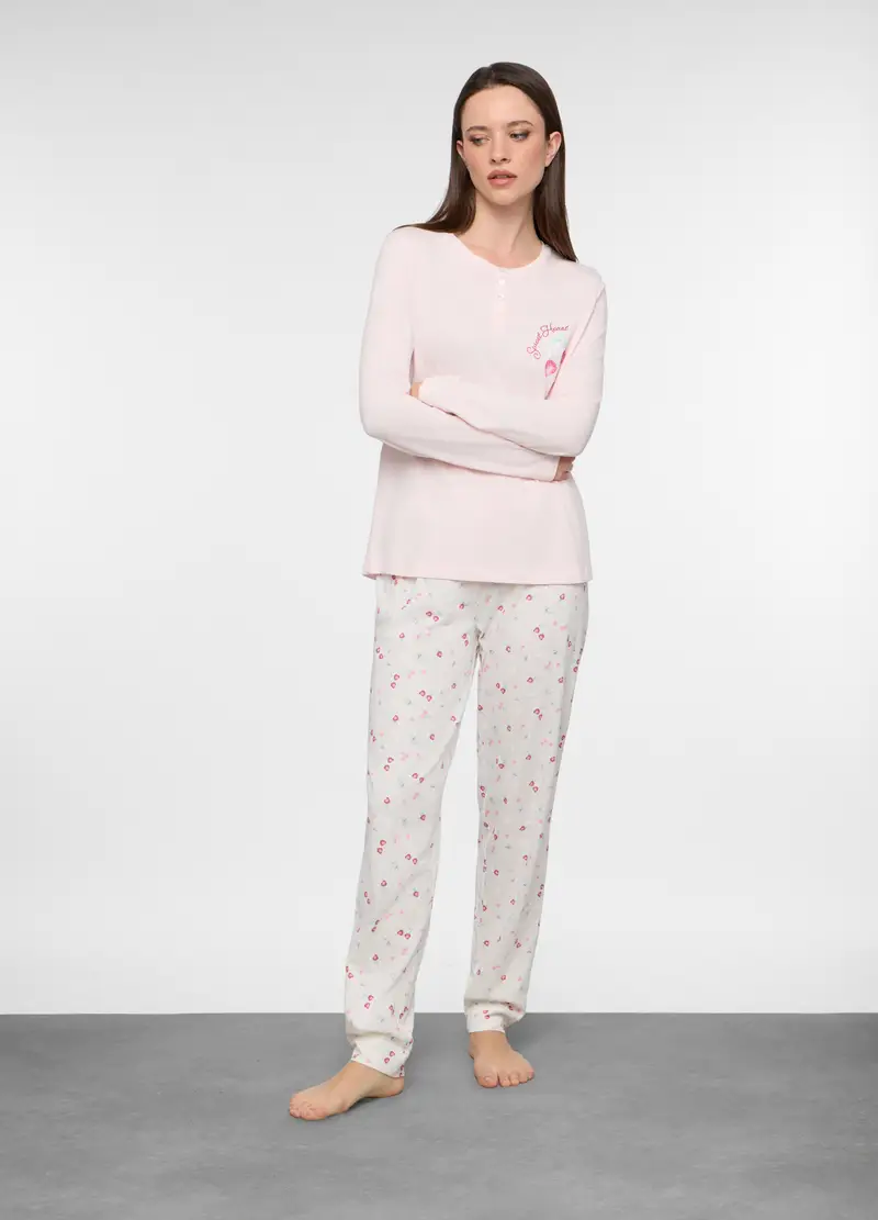 Upim Set Pigiama Lungo In Jersey Di Puro Cotone Donna, Rosa pastello