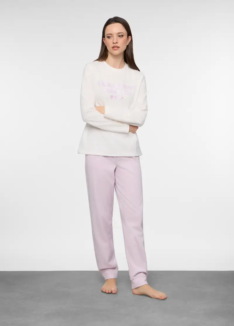 Upim Set Pigiama Lungo In Pile Donna, Bianco/Rosa