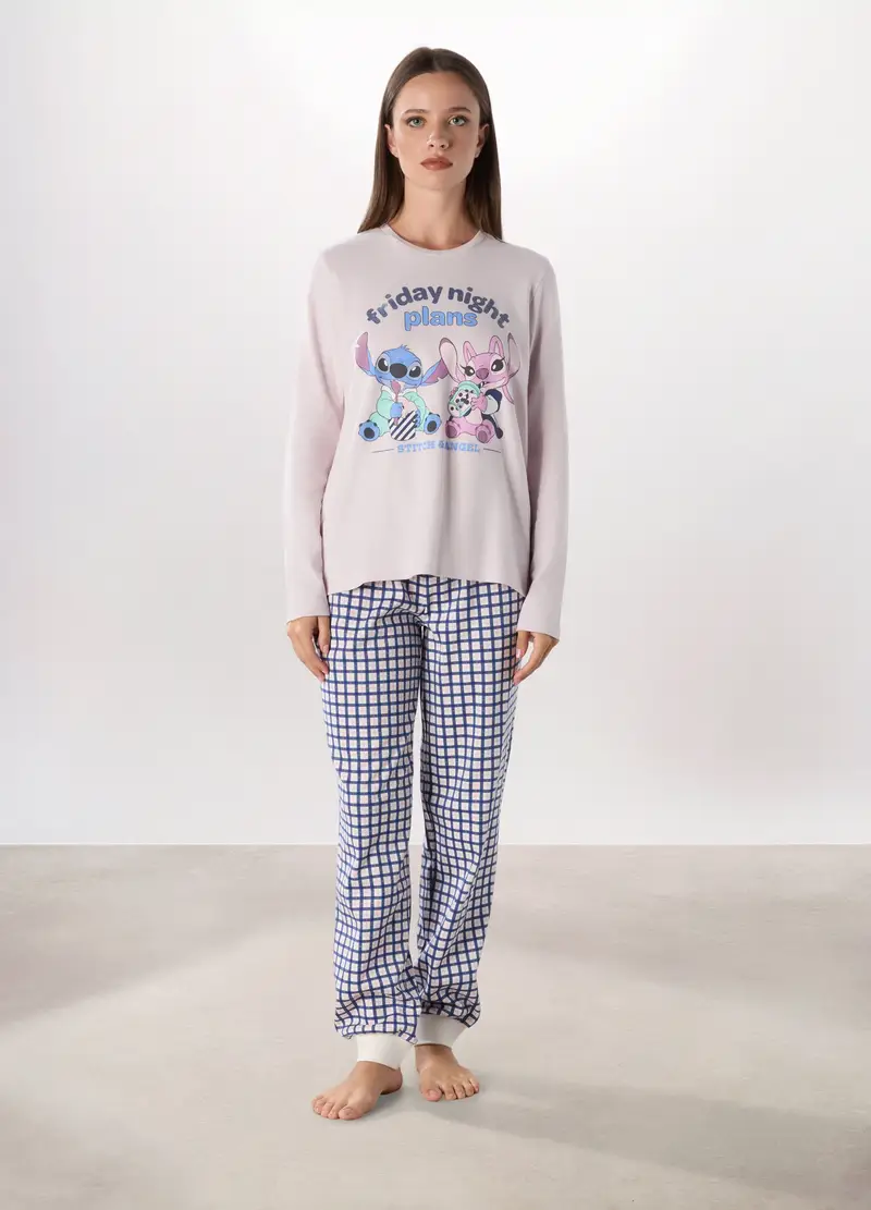 Set Pigiama Lungo In Puro Cotone Interlock Donna, Rosa chiaro