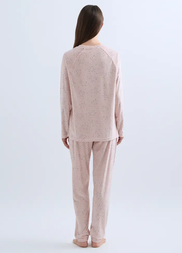 Set Pigiama Lungo Velour Donna, Rosa chiaro