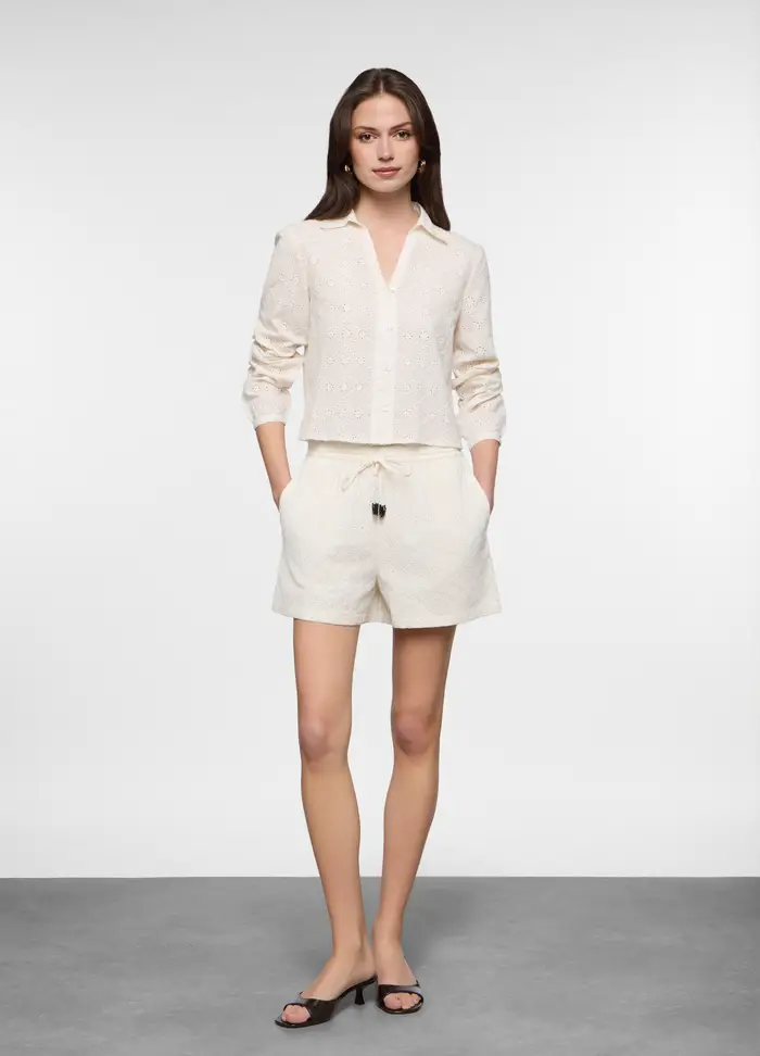 Upim Shorts Fit Regular In Puro Cotone Sangallo Donna, Bianco gesso