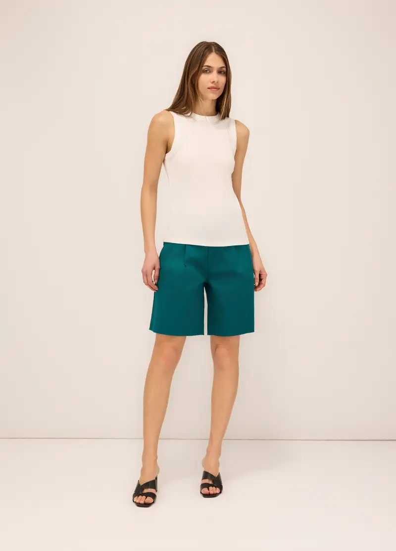 Upim Shorts In Raso Di Cotone Stretch Donna, Verde ottanio