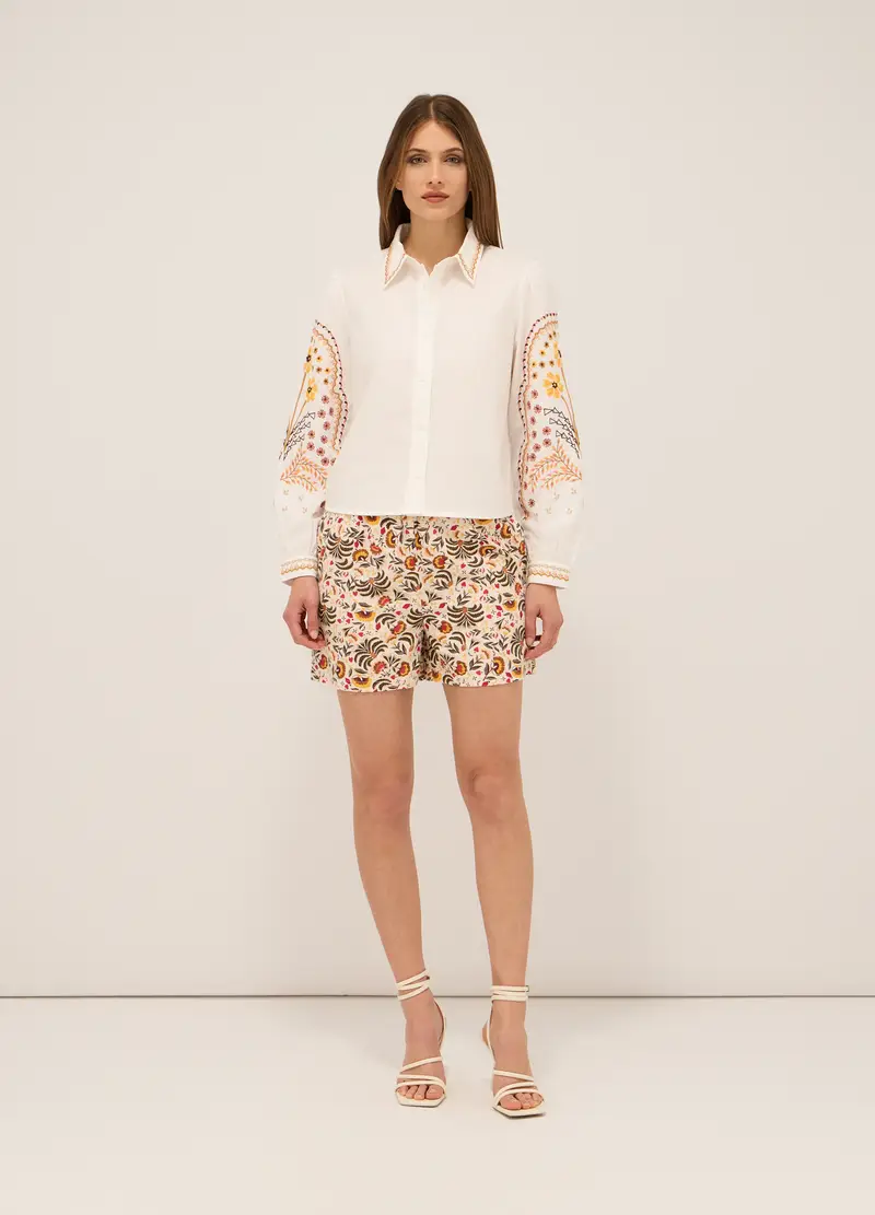 Upim, Shorts Misto Lino Con Stampa Donna, Bianco, Taglia: XS