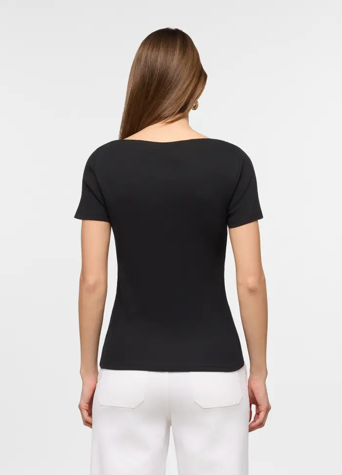 Upim T-shirt Con Scollo A Barca In Costina Di Puro Cotone Donna, Nero