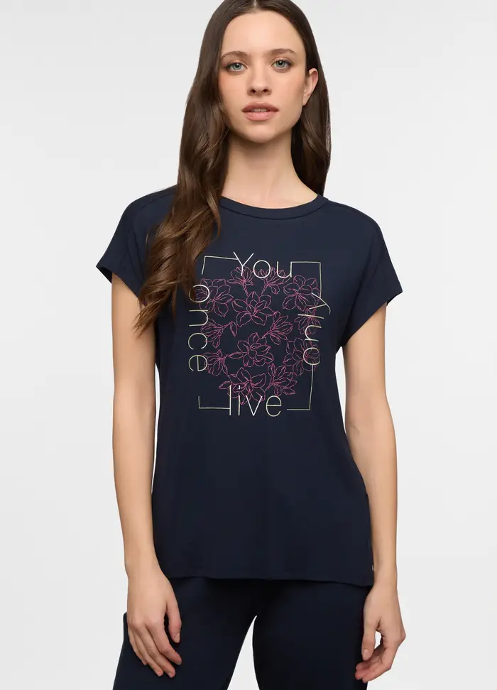 T-shirt Girocollo Fit Over Donna, Blu navy