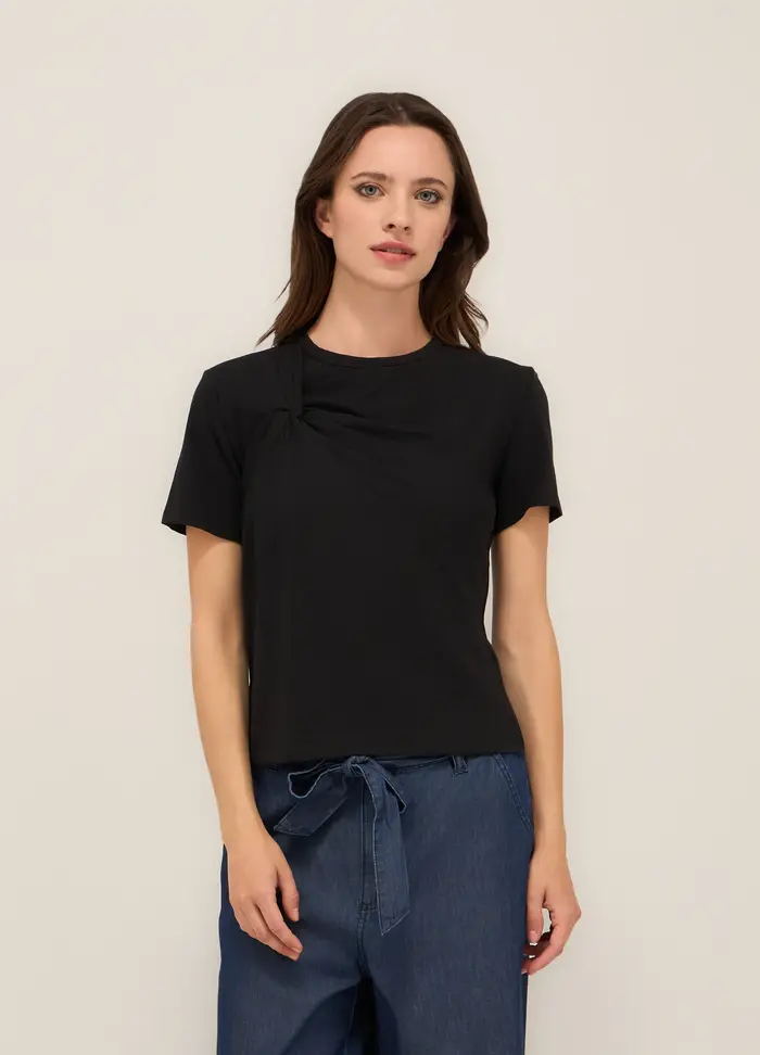 T-shirt In Jersey Di Cotone Stretch Donna, Nero