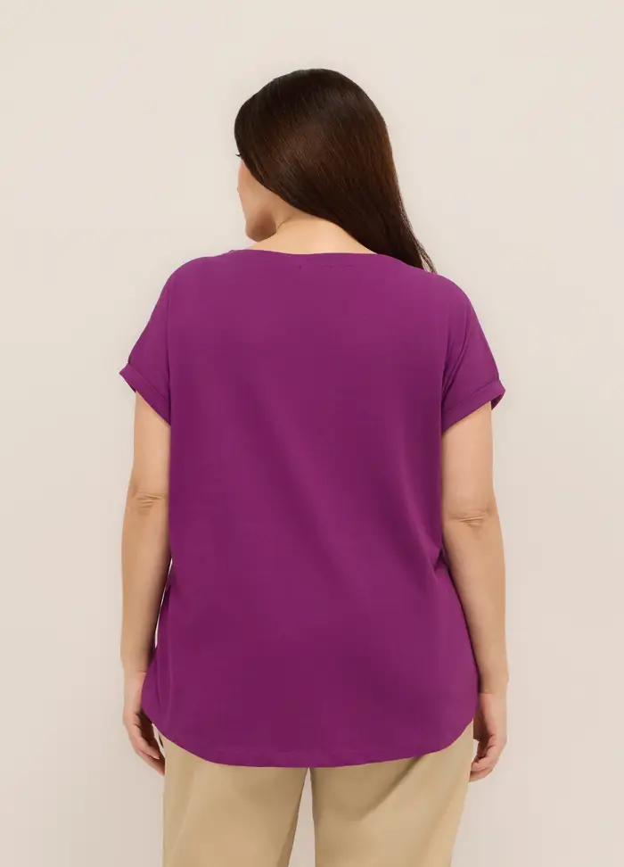 T-shirt In Jersey Di Puro Cotone Donna Curvy, Viola malva