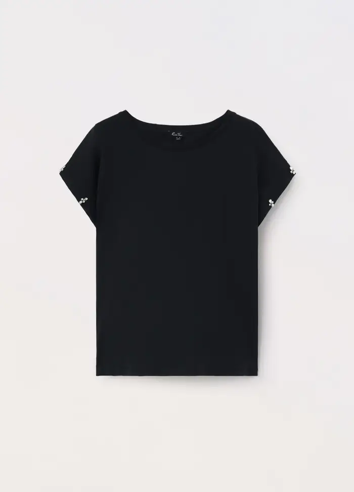 T-shirt In Jersey Di Puro Cotone Donna, Nero