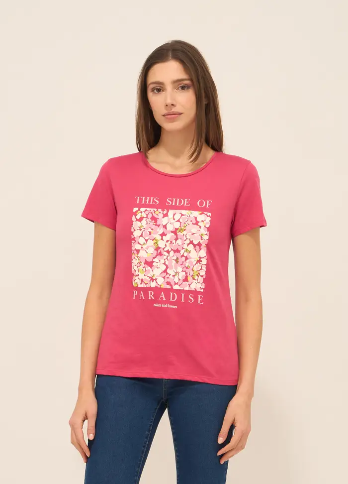 T-shirt In Jersey Di Puro Cotone Donna, Rosa pastello