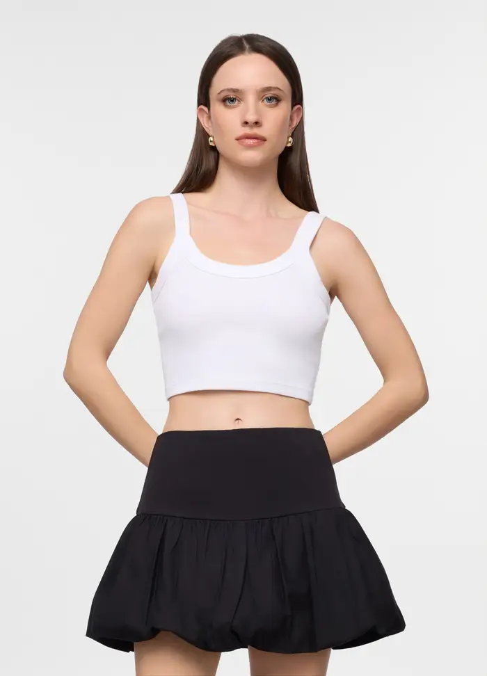 Top Cropped In Costina Stretch Donna, Bianco gesso