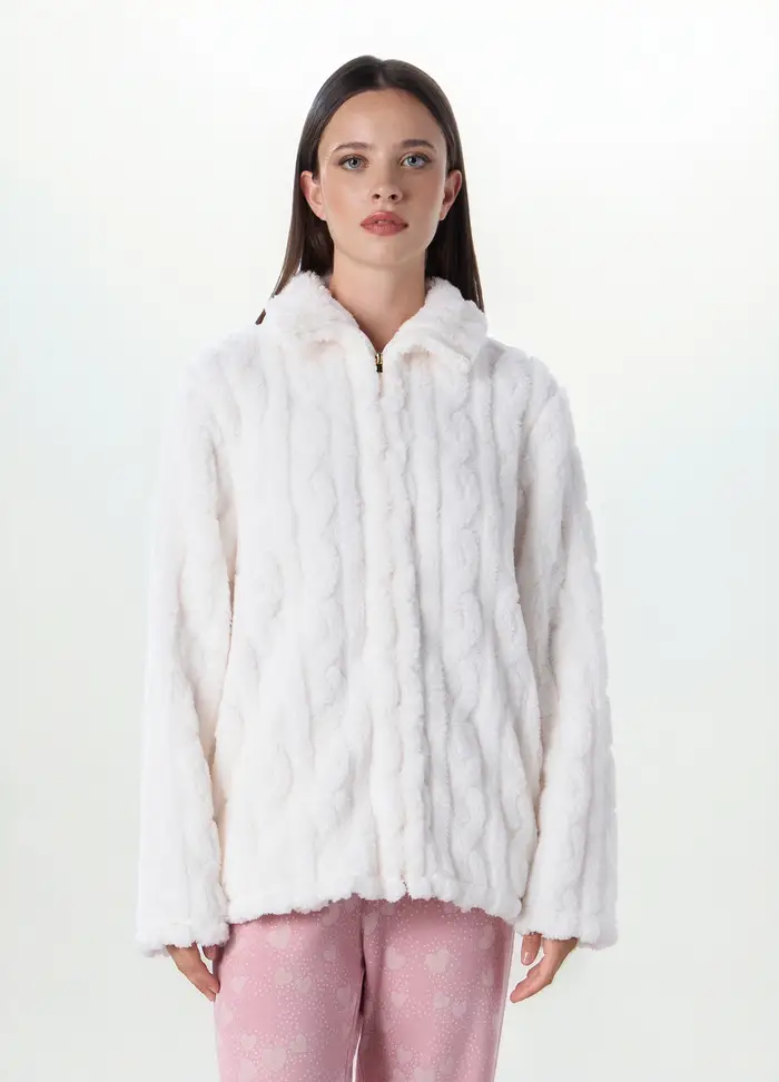Upim Top Pigiama In Fake Fur A Collo Alto Donna, Bianco