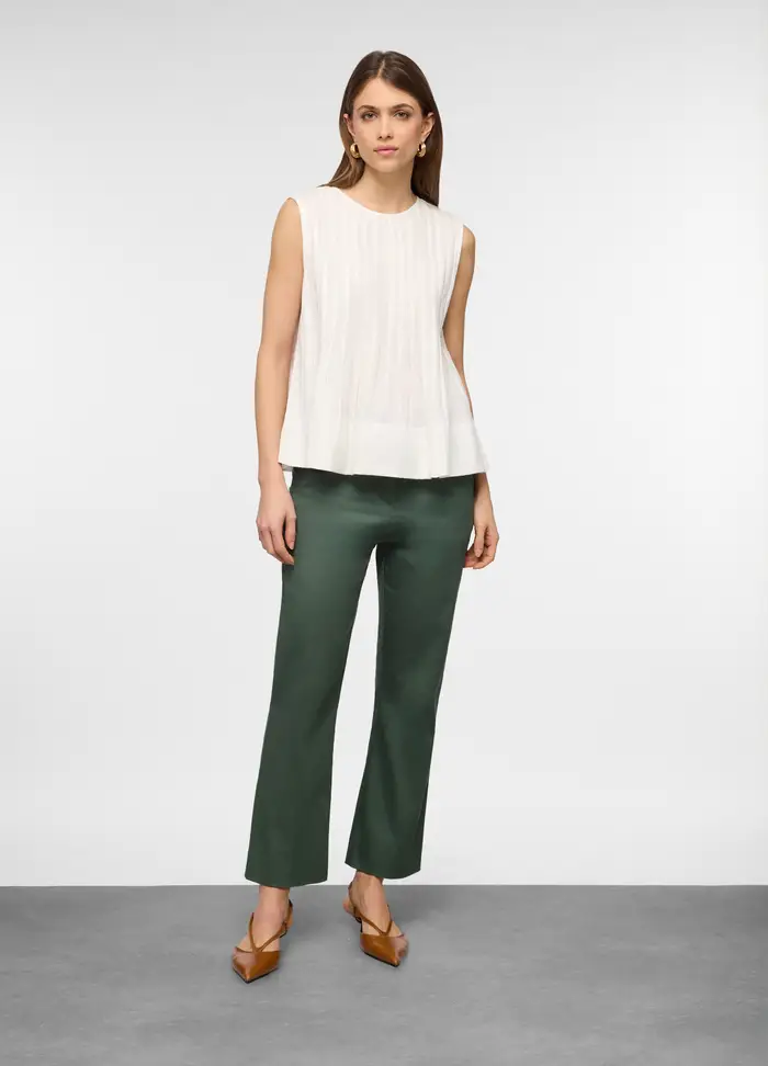 Top Plissé Smanicato A Girocollo In Puro Cotone Donna, Bianco