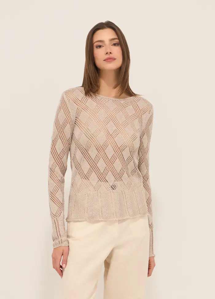 Tricot Traforato In Misto Cotone Donna, Beige