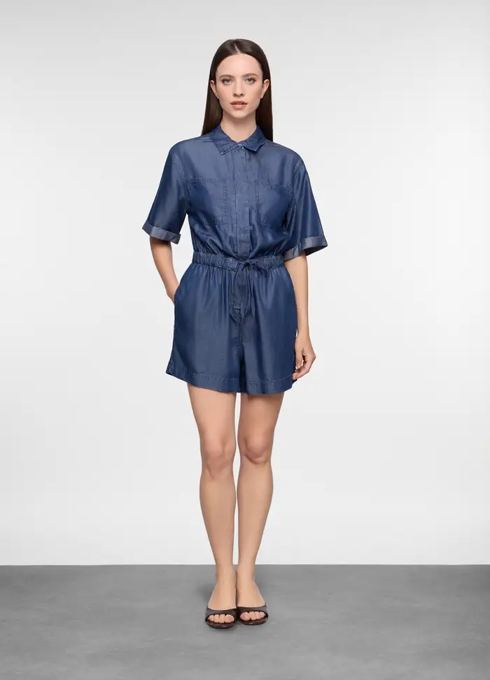 Tuta Intera In Denim Di Puro Lyocell Donna, Blu denim