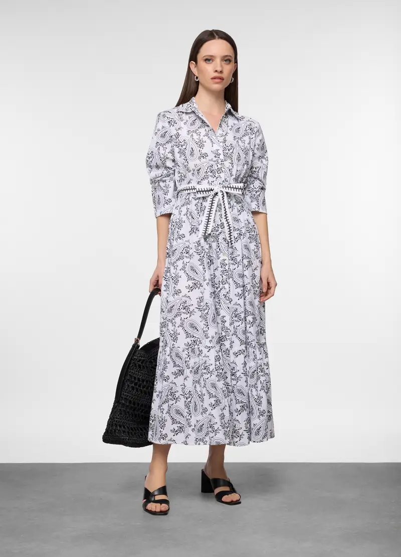 Upim Vestito Chemisier Con Colletto Classico In Puro Cotone Donna, Bianco/Nero