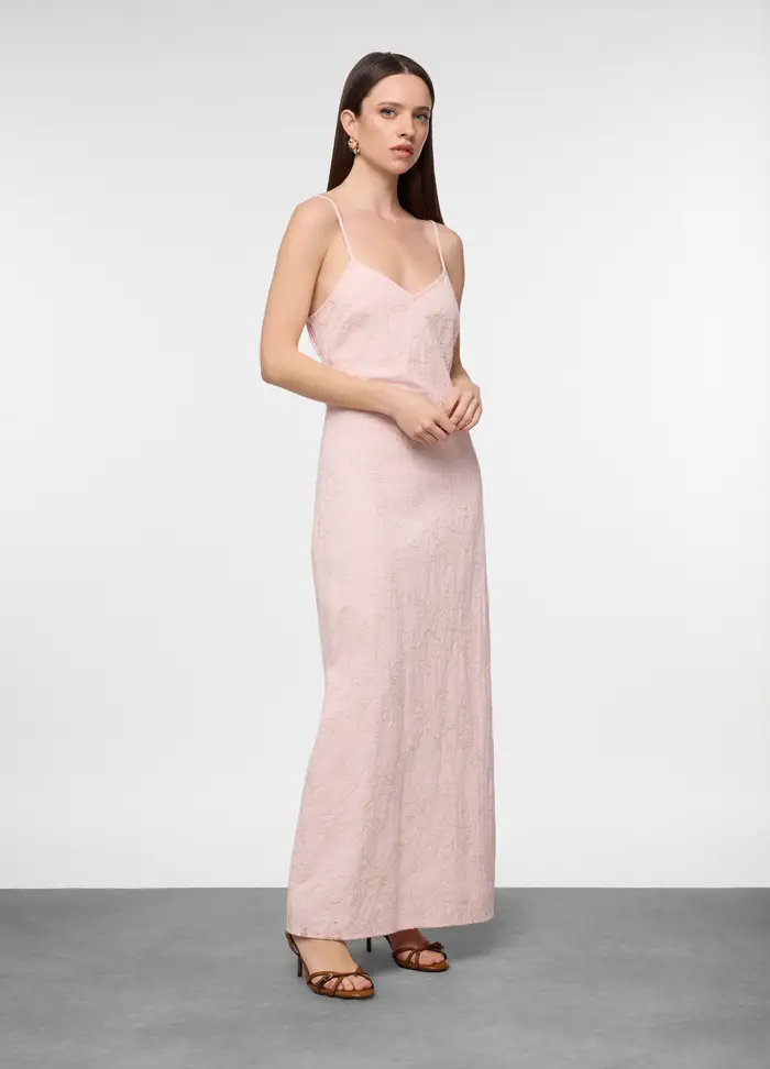 Vestito Lungo Fitted Misto Cotone Donna, Rosa chiaro