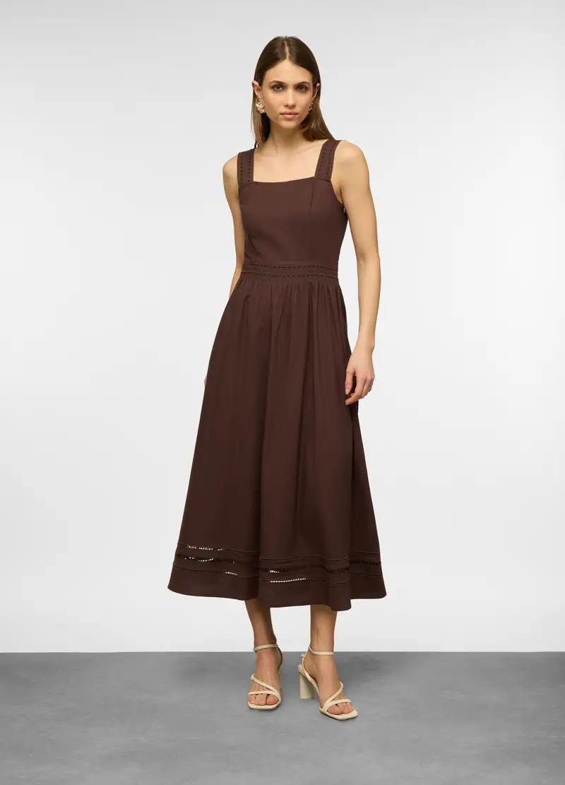 Upim Vestito Lungo Fitted Smanicato Con Scollo Quadrato In Misto Lino Donna, Marrone scuro