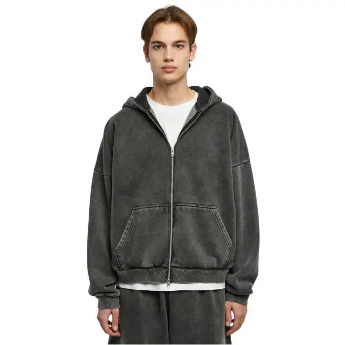 Felpa con cappuccio e zip Urban Classics 90 s Heavy Sand Washed Noir