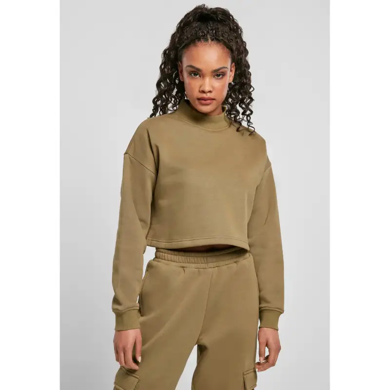 Urban Classics Felpa da donna cropped oversized high neck crew-taglie forti Vert
