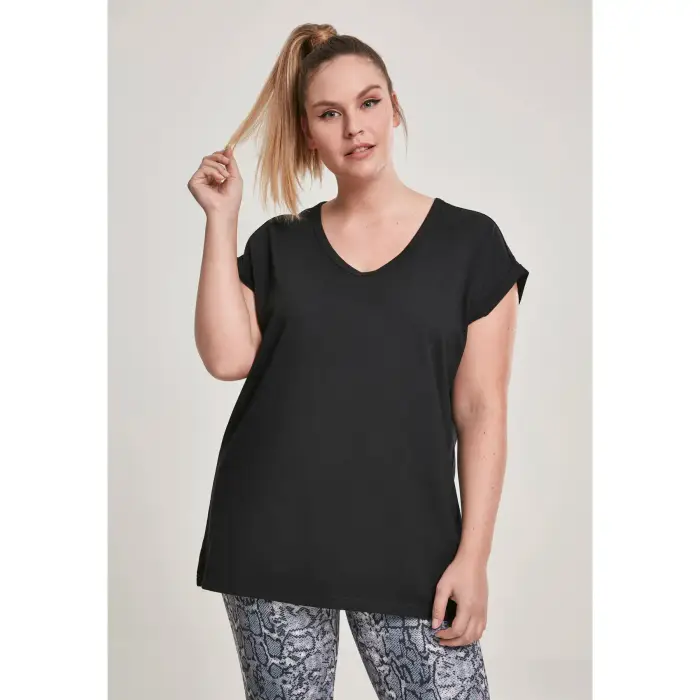 Urban Classics T-shirt donna taglie grandi Urban Classic round V-Neck extended Noir