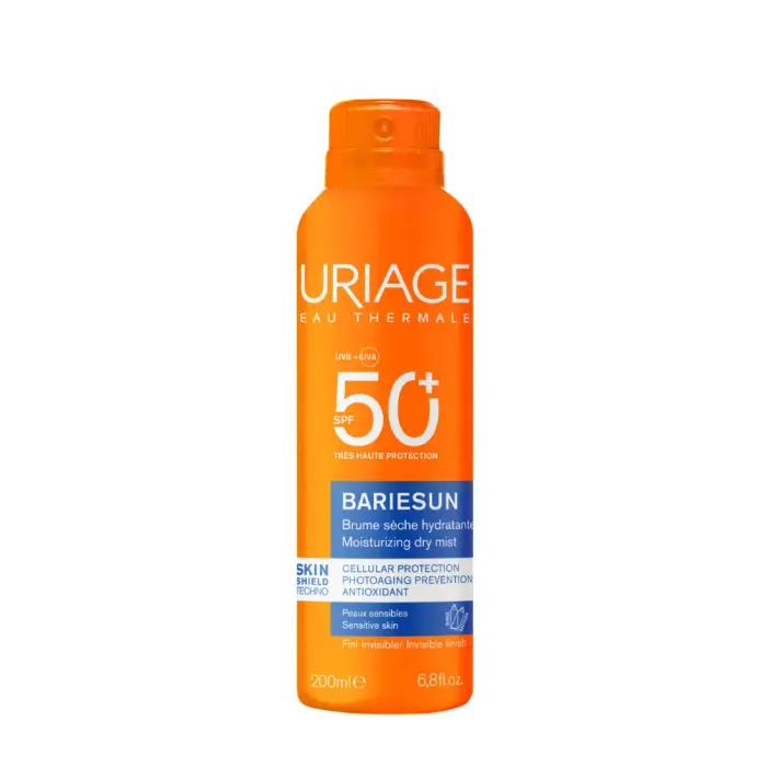 URIAGE Spray Asciutto SPF50+ - Protezione Solare Viso E Corpo effetto invisibile 200ml - Spray solare corpo alta prot