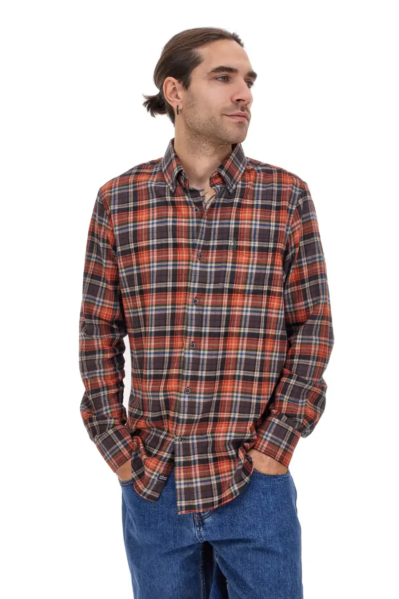 US GOLF CLUB Camicia a quadri arancio 100% cotone US Golf CC09 [ORANGE]