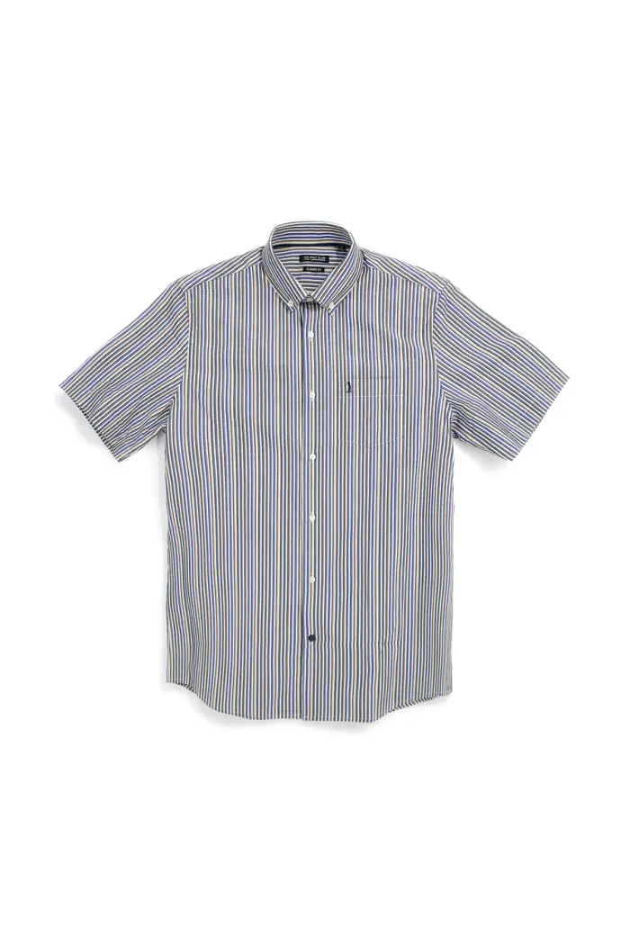 Camicia blu a righe con taschino Us golf CA2602 [STRIPES]