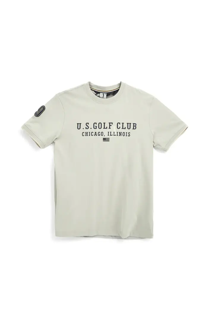 T-shirt verde con stampa frontale e patch sulla manica Us golf TS2607 [GRIGIO]
