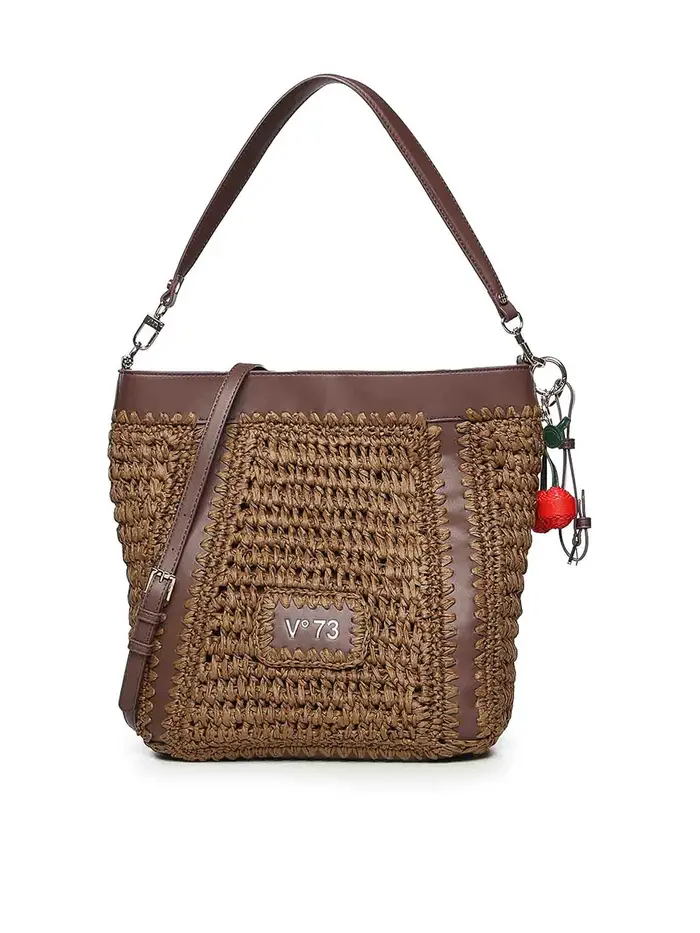V°73 Borsa A Secchiello Con Logo Marrone Scuro