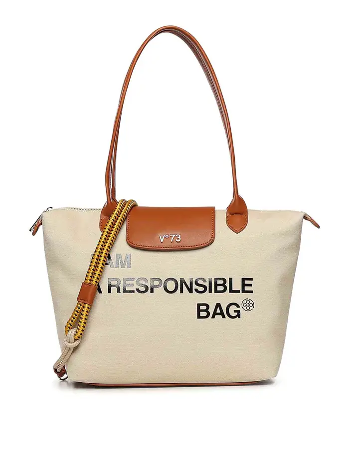 V°73 Borsa della spesa responsabile con logo Beige
