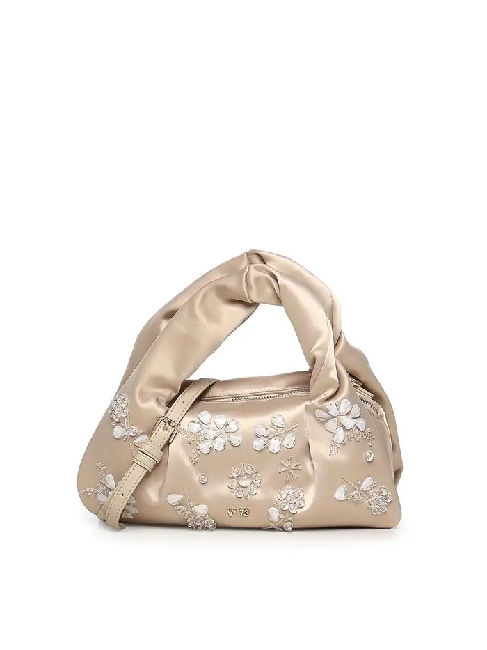 V°73 Mini Borsa Con Applicazioni Floreali Argento