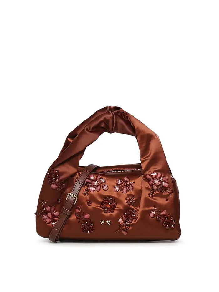 V°73 Mini Borsa Con Applicazioni Floreali Marrone