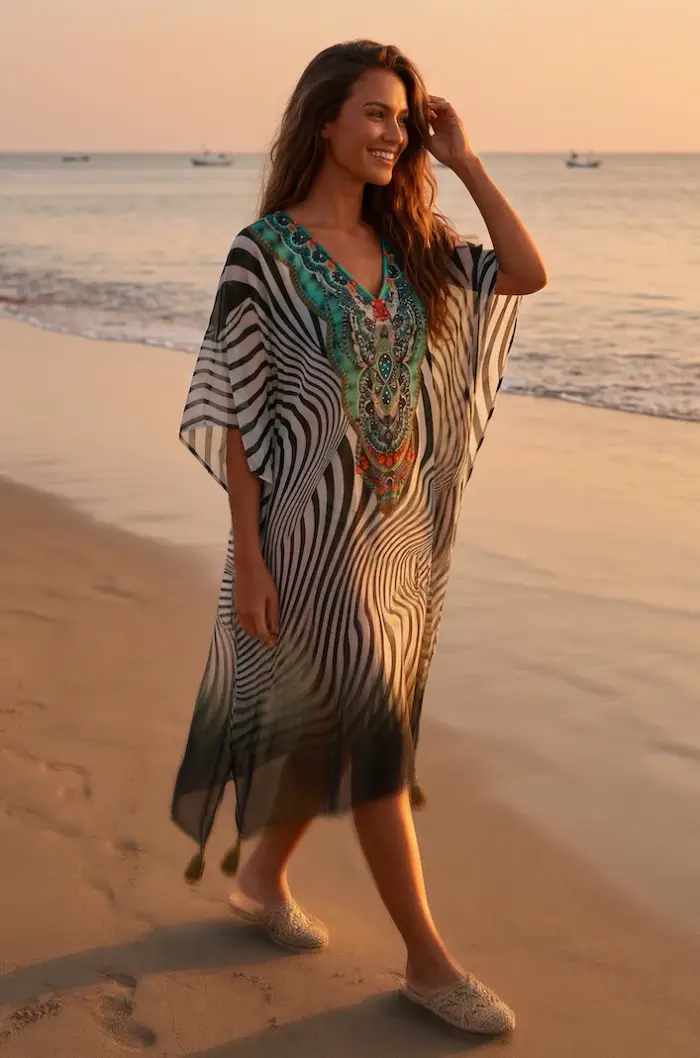 Vacanze Italiane PONCHO FANTASIA ONDE | Colore Verde