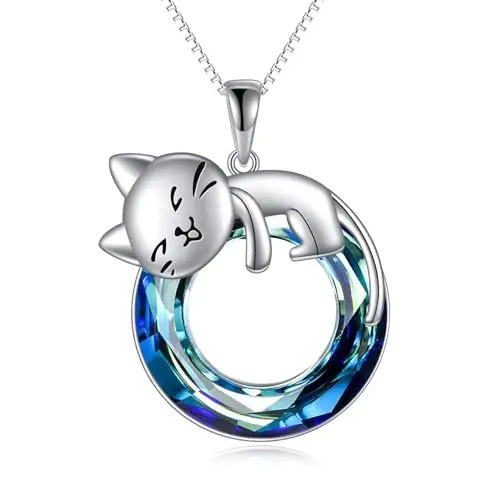 Vadmans Cat Pearl Necklace Ciondolo di Gatto in Argento Sterling Regali per Donne Amanti Dei Gatti
