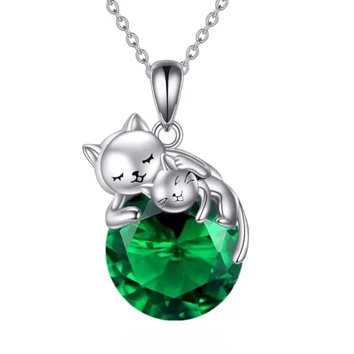 Vadmans Collana a forma di gatto in argento Sterling con ciondolo a forma di gatto con perle di quarzo rosa, regalo per