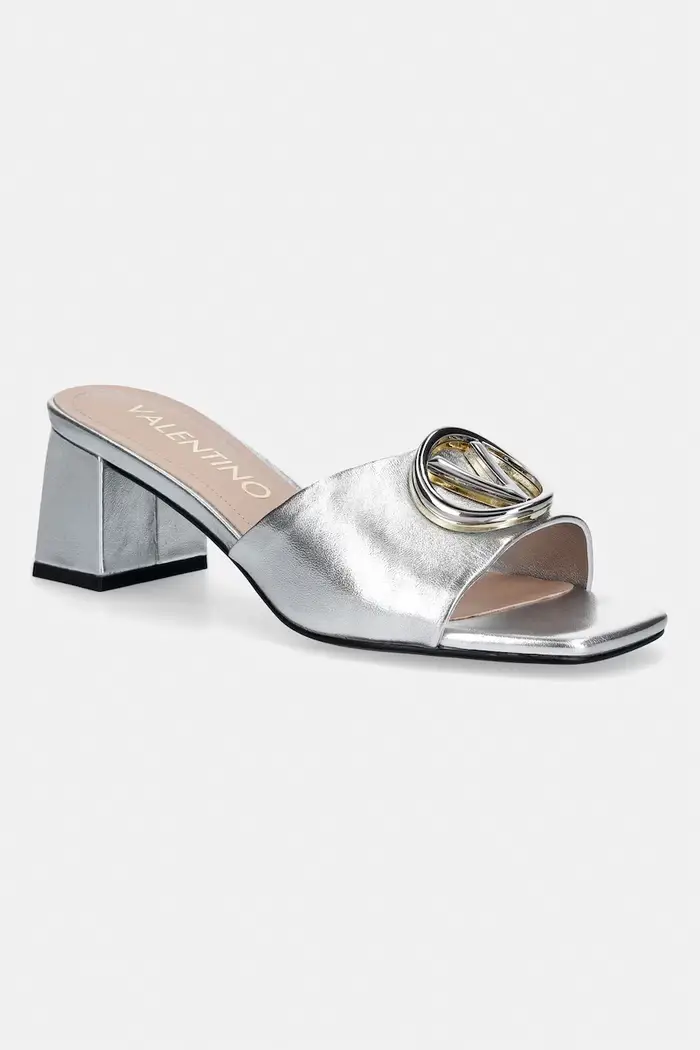 Valentino ciabatte slide tacchi bassi da donna in pelle VALENTINE Argento