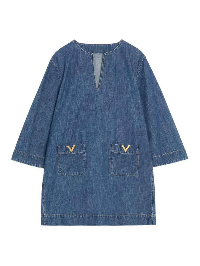 Valentino Garavani Abito corto in denim con firma Vlogo Blu