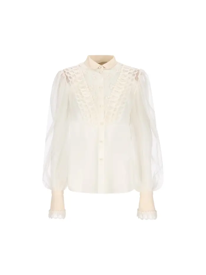 VALENTINO GARAVANI Camicia In Organza Ricamata BIANCO