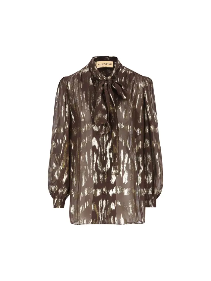Camicia realizzata in seta e fibra metallzzata MARRONE