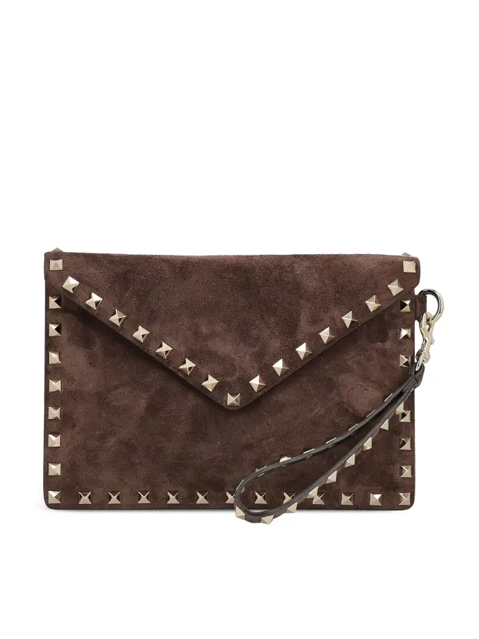 Pouch realizzata in pelle scamosciata MARRONE