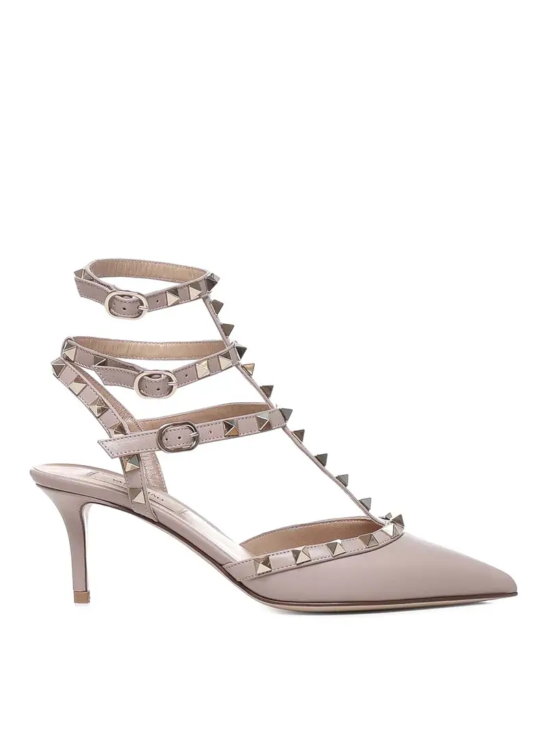 Valentino Garavani Slingback Rockstud in pelle liscia Color Carne E Neutri