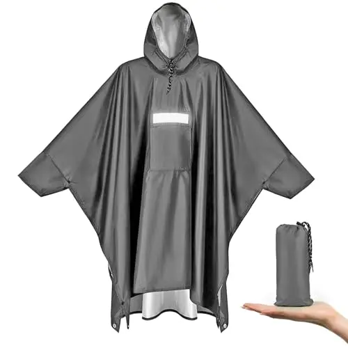 Vankarr Poncho antipioggia impermeabile leggero con cappuccio, tasche riflettenti, traspirante, impermeabile per