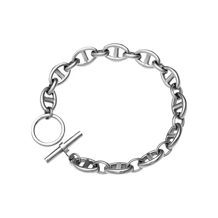Bracciale a catena Hip-Hop in Titanio Placcato Oro 18K per Donna - Fibbia OT in Acciaio Inossidabile, Stile Trendy Europeo e Americano, Design per Coppie argento