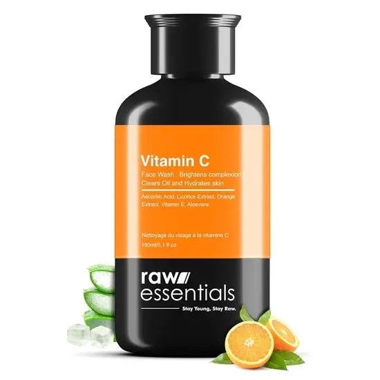 Raw Essentials Detergente Viso Purificante e Illuminante alla Vitamina C, Estratti di Arancia e Limone, Aloe Vera, Vitamina E, Estratti di Liquirizia, Menta (150ml)