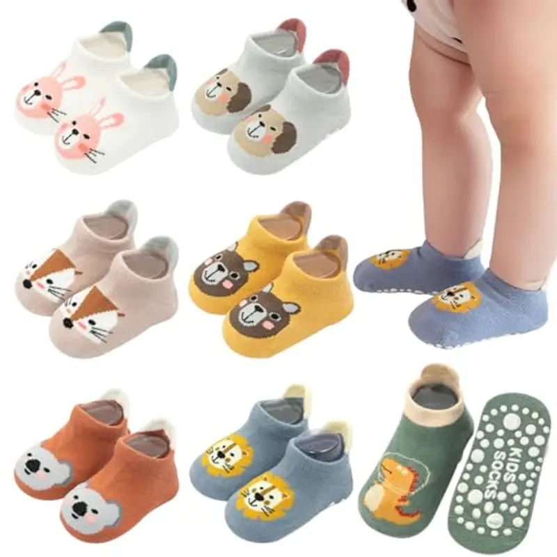 VEGCOO 7 Paia Calzini Antiscivolo Cotone Animali Neonati (1-3 anni)