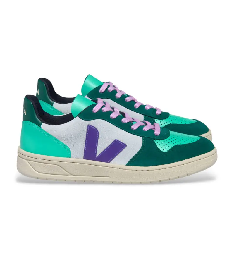 VEJA per donna. VX0303670 Sneakers in pelle verde V-10, Basso, Stringhe, Casual
