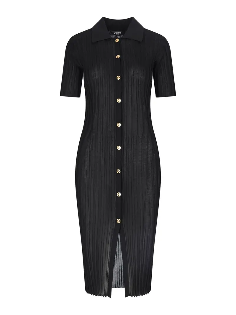 Versace Abito Midi Plissettato Nero