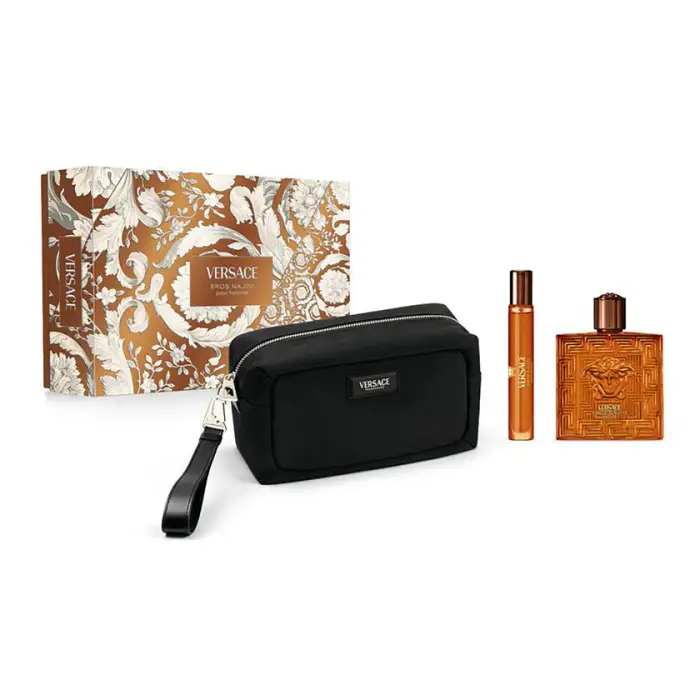 Versace Cofanetto Eros Najim Parfum 100ml Con Spray da viaggio 10ml E Pochette