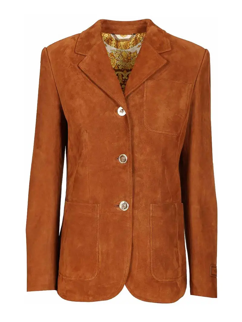 Versace Giacca in pelle scamosciata Marrone