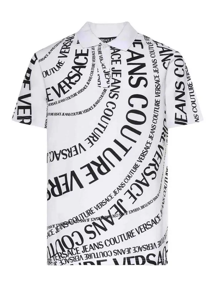 Versace Jeans Couture Polo In PiquÃ© Di Cotone Con Stampa Bianco